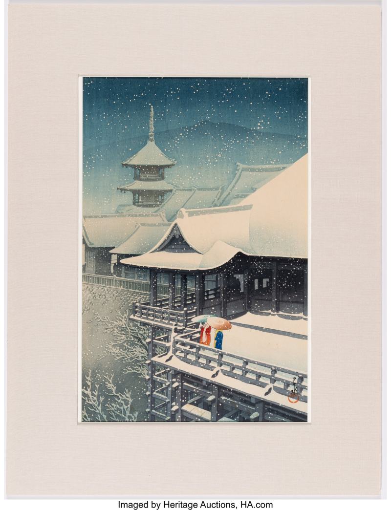 Kawase Hasui (Japanese, 1883-1957), Spring Snow at Kiyomizu Temple in Kyoto (Haru no yuki, Kyo no Kiyomizu) - 图3