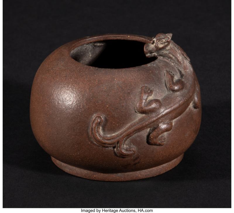 A Chinese Yixing Pottery Water Coupe with Molded