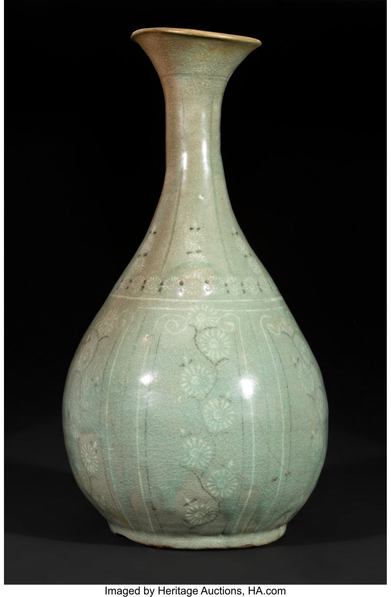 A Korean Celadon Inlay Bottle Vase, Goryeo period
