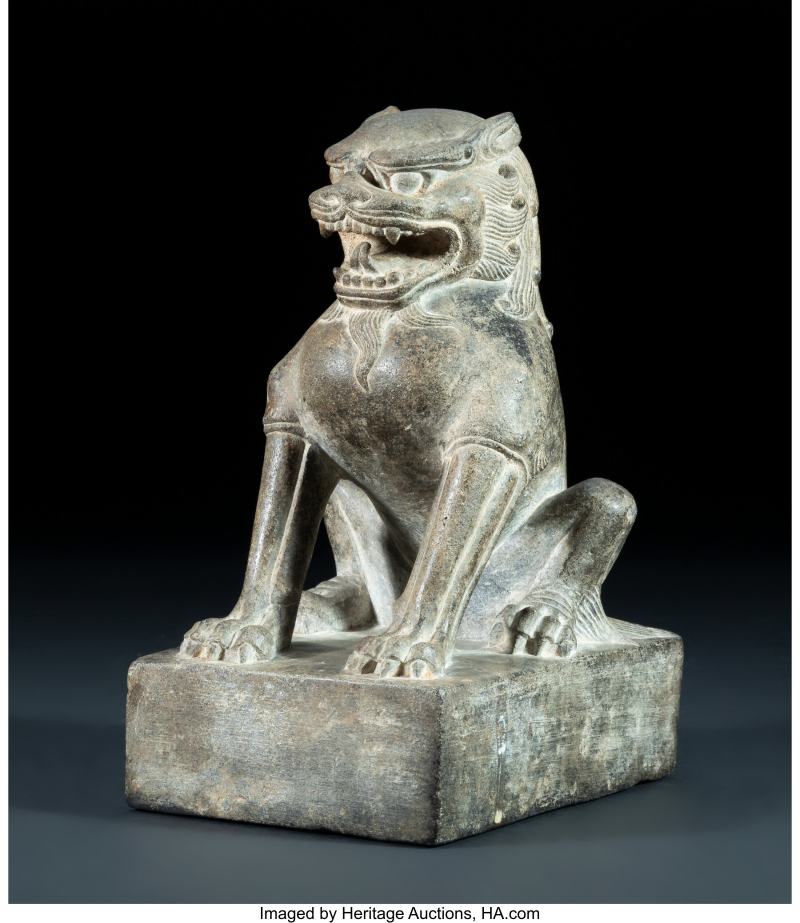 A Chinese Carved Grey Stone of a Seated Lion