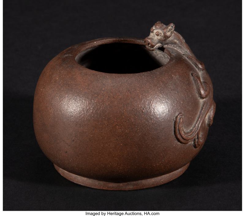A Chinese Yixing Pottery Water Coupe with Molded - 图2