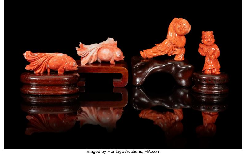 A Group of Four Chinese Coral Carvings