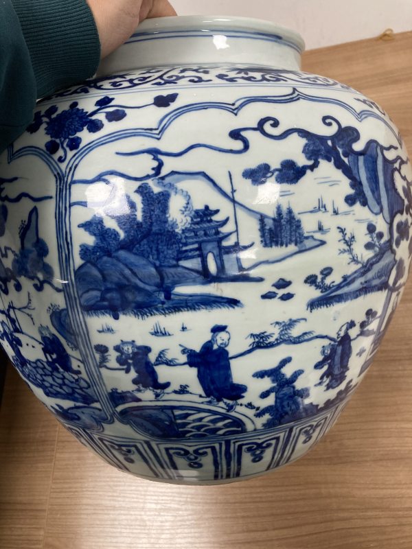 明万历 青花四贤居士图大罐 - 图7
