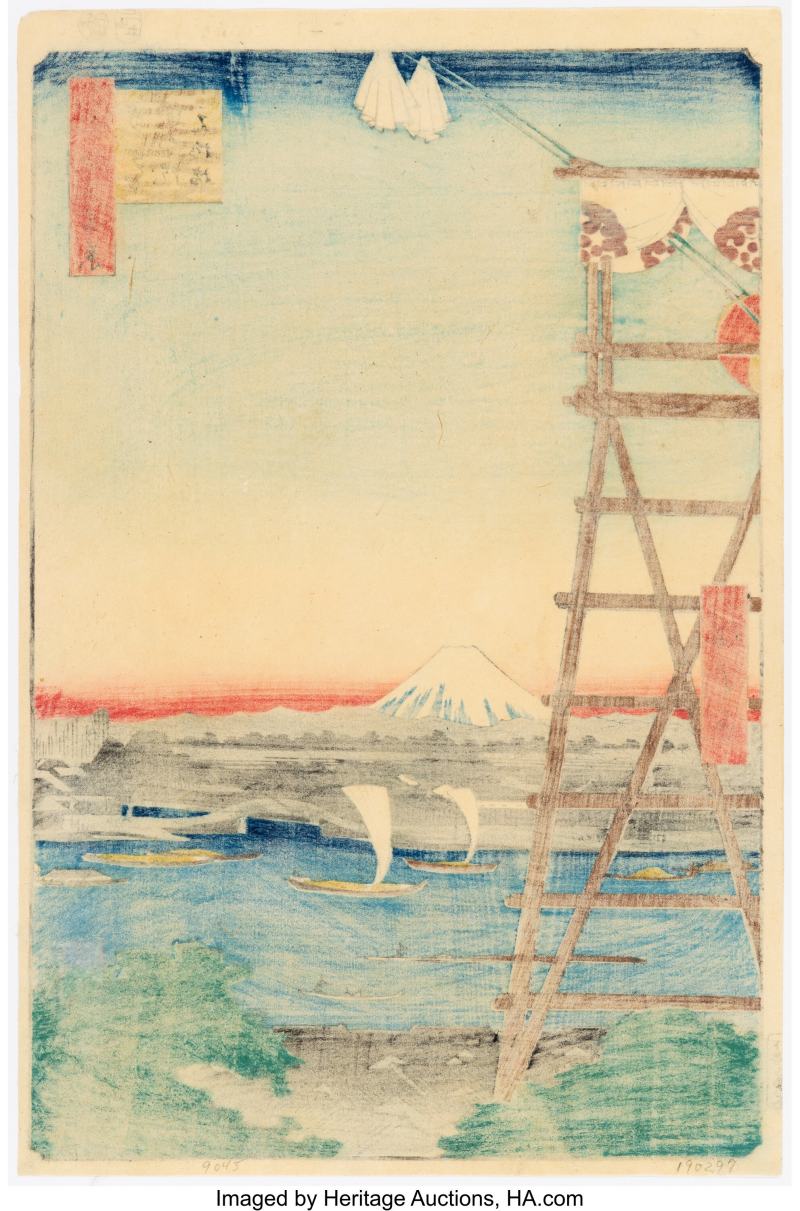 Utagawa Hiroshige I (Japanese, 1797-1858), Ekoin Temple and Moto-yanagi Bridge in Ryogoku (Ryogoku Ekoin Moto yanagibashi) from the series One Hundred Famous Views of Edo (Meisho Edo hyakkei) - 图2