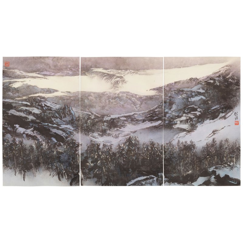 顧媚（顧嘉瀰 1929年生）　山水三聯屏　設色紙本　立軸 | KOO MEI (GU MEI, BORN 1929)
