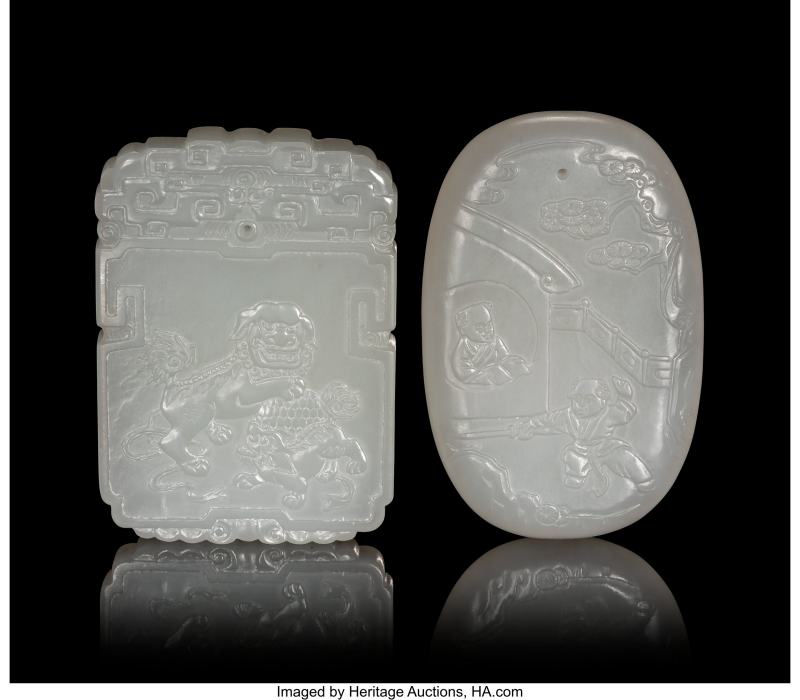 Two Chinese Carved White Jade Plaques
