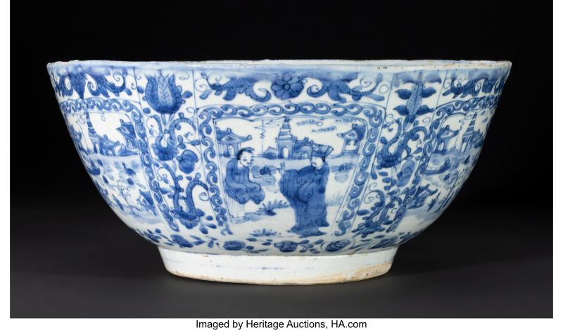 A Large Chinese Export Blue and White Kraak Punch Bowl