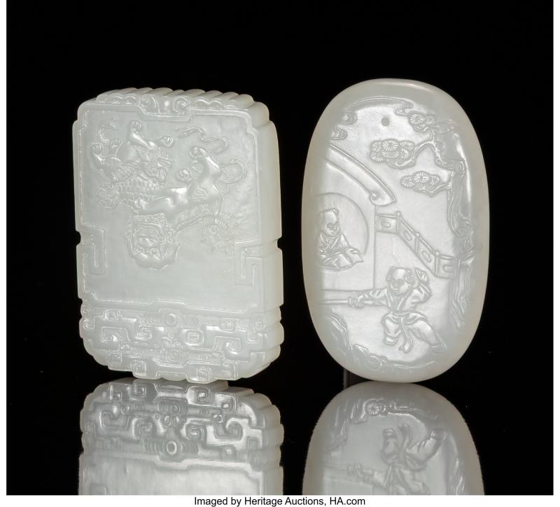 Two Chinese Carved White Jade Plaques - 图2