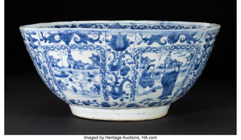 A Large Chinese Export Blue and White Kraak Punch Bowl - 图2