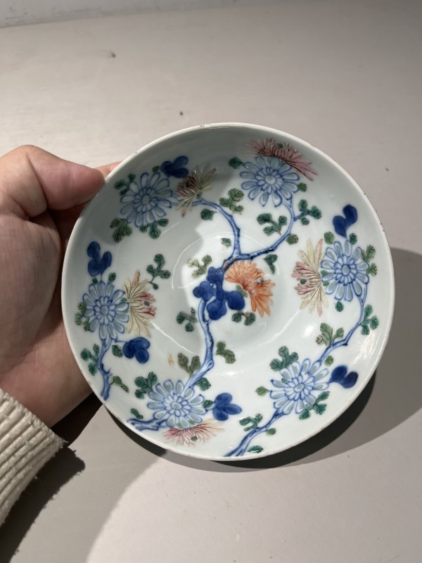 清乾隆 青花加彩花卉纹茶碗一对 - 图12