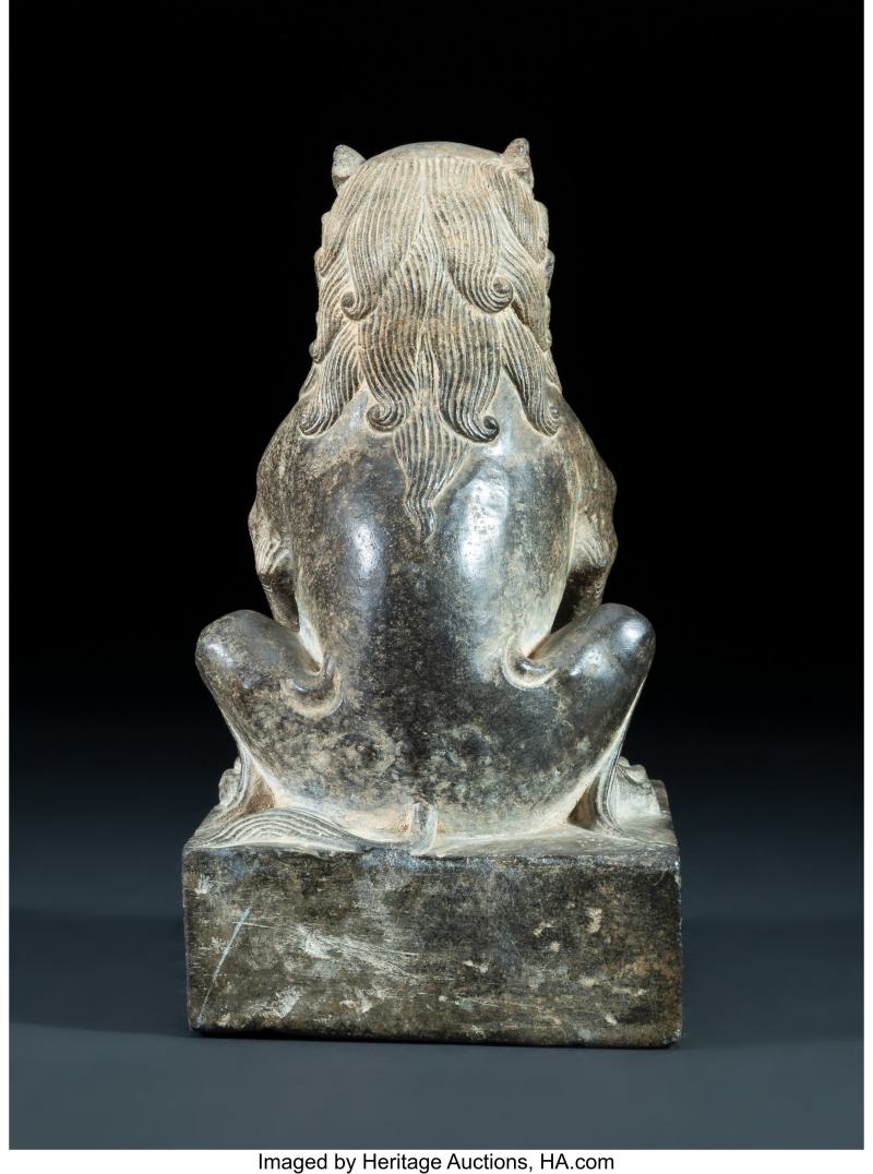 A Chinese Carved Grey Stone of a Seated Lion - 图3