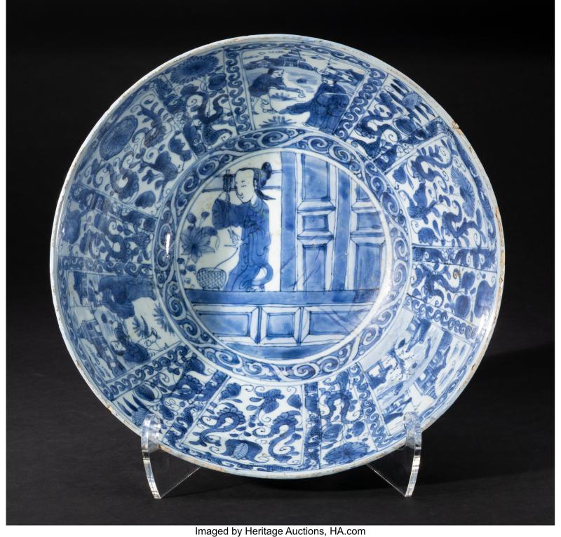 A Large Chinese Export Blue and White Kraak Punch Bowl - 图3