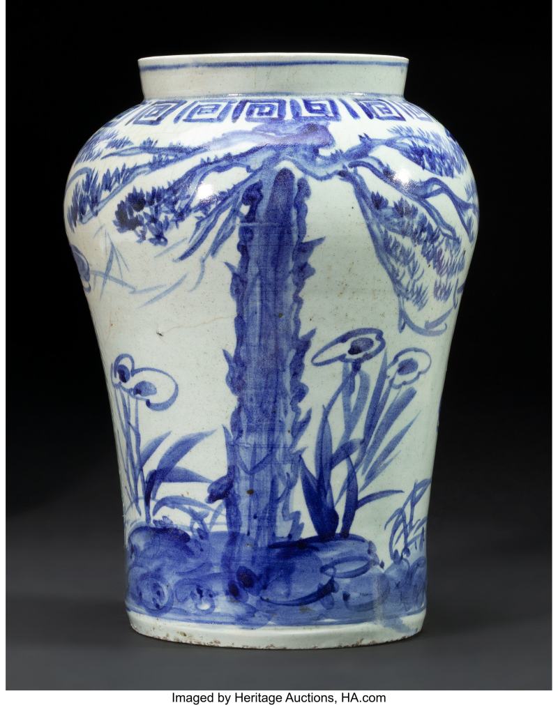A Tall Korean Blue and White Jar