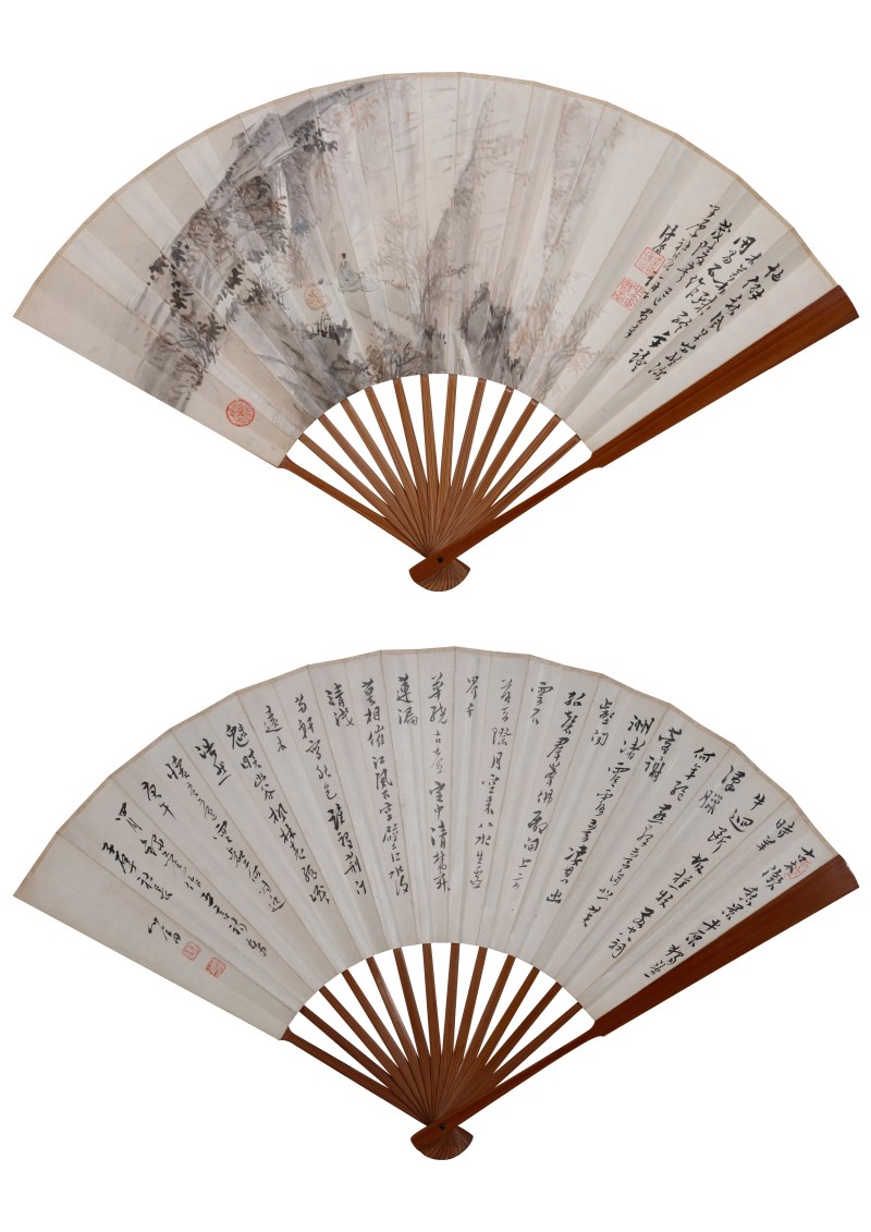 溥儒 1929年作 为涂子厚作《高士图》、行书《自作诗》