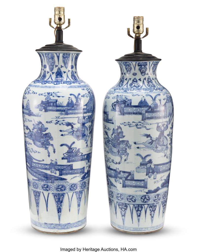 Two Tall Chinese Blue and White Vases