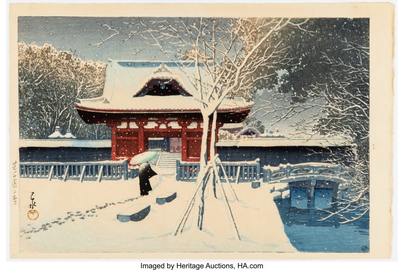 Kawase Hasui (Japanese, 1883-1957), Snow at Shiba Park (Shiba koen no yuki)