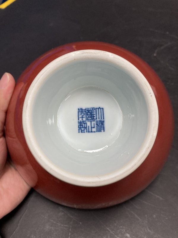 清雍正 霁红釉高足碗 - 图2