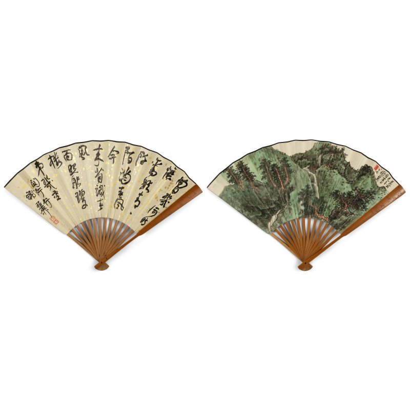 謝稚柳（1910-1997）　茂林幽泉/行書《閔行行》　設色紙本/水墨灑金箋　竹刻成扇　一九九七年作 | XIE ZHILIU (1910-1997) - 图4