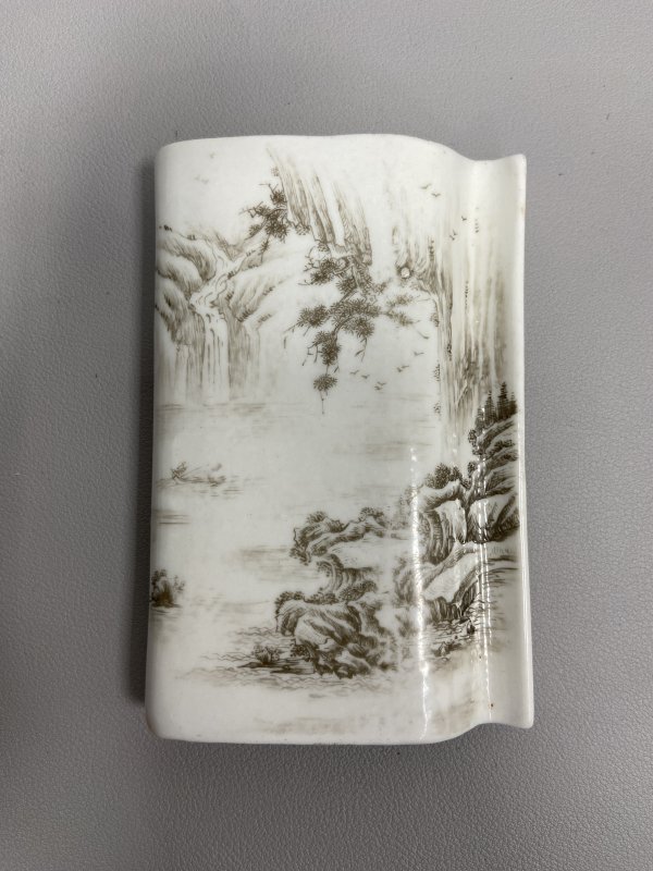清 墨彩石纹釉山水墨床 - 图5