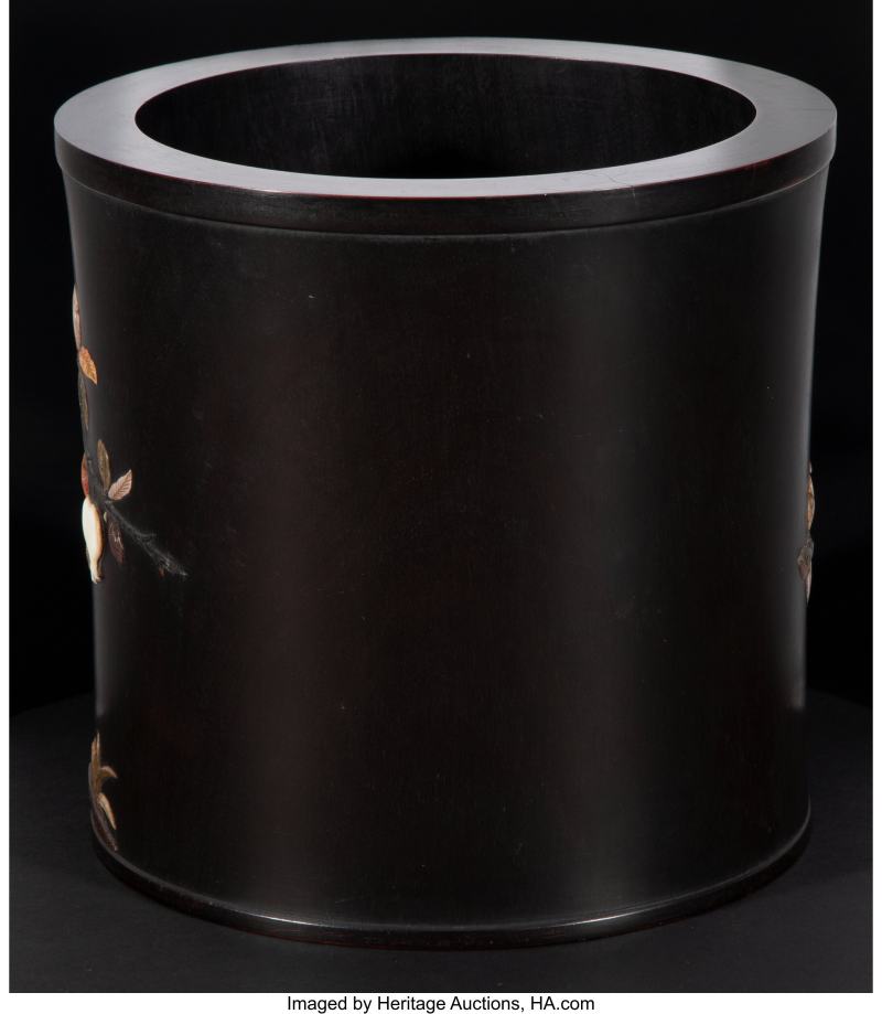 A Chinese Hardstone-Inset Zitan Brushpot - 图4