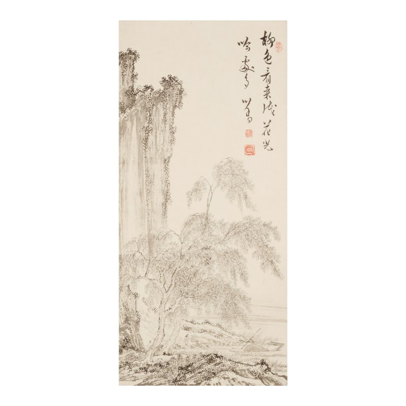 溥儒（1896-1963）　柳色花光　水墨紙本　立軸 | PU RU (1896-1963)