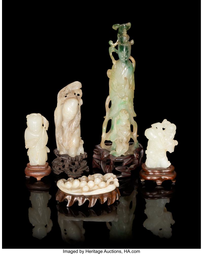 A Group of Five Chinese Jade & Jadeite Carvings