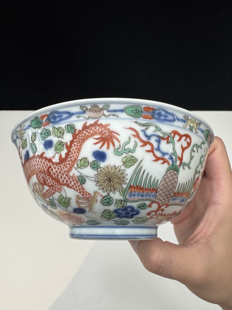 清雍正 青花五彩龙凤纹碗 - 图5