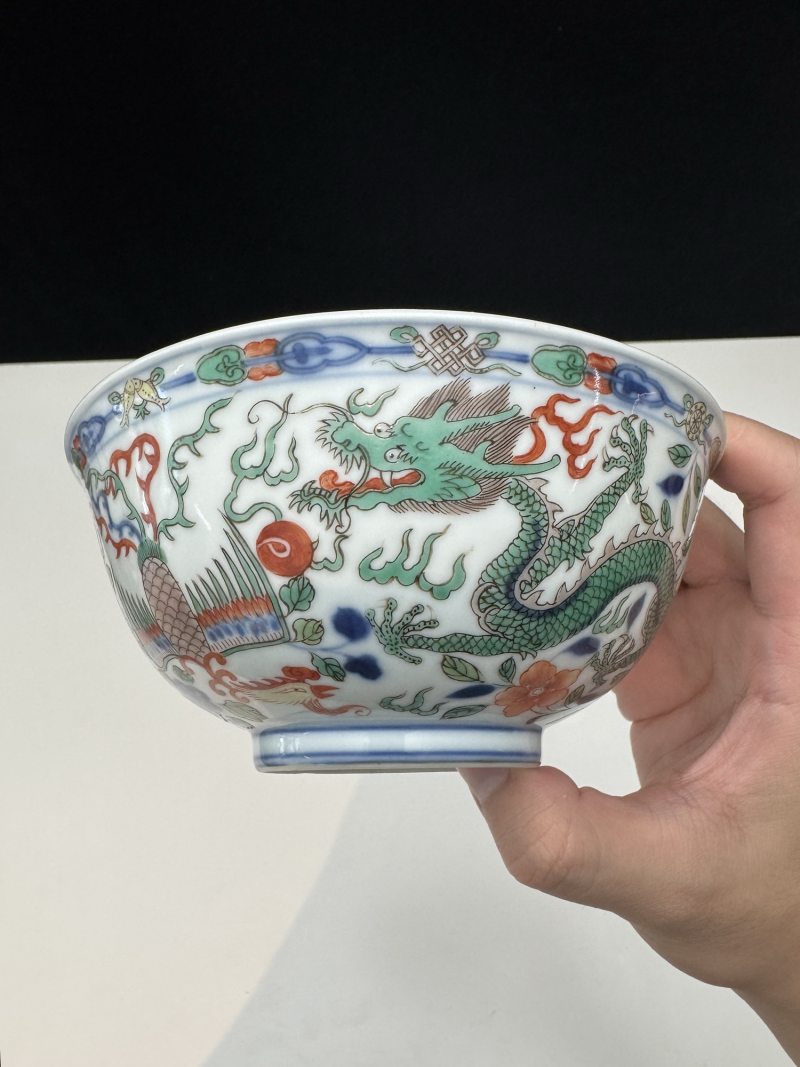 清雍正 青花五彩龙凤纹碗 - 图6