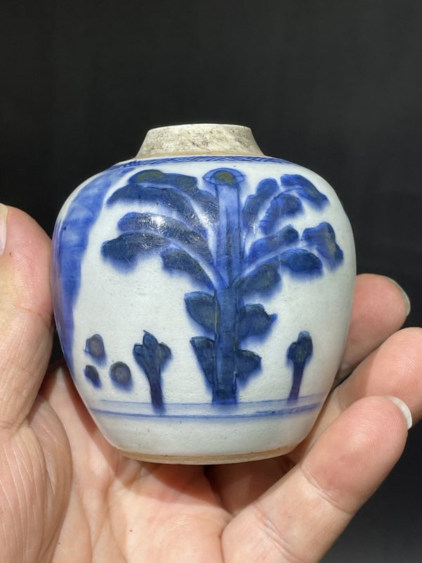 清康熙 青花人物纹小罐 - 图4