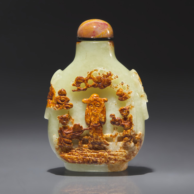 1750-1850年 黃玉留皮巧雕加官進爵圖鼻煙壺 | A Chinese Carved Jade Snuff Bottle, Qing Dynasty, Circa 1750-1850 - 图1