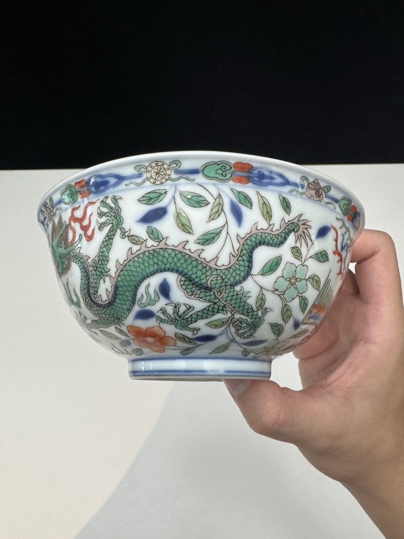 清雍正 青花五彩龙凤纹碗 - 图7