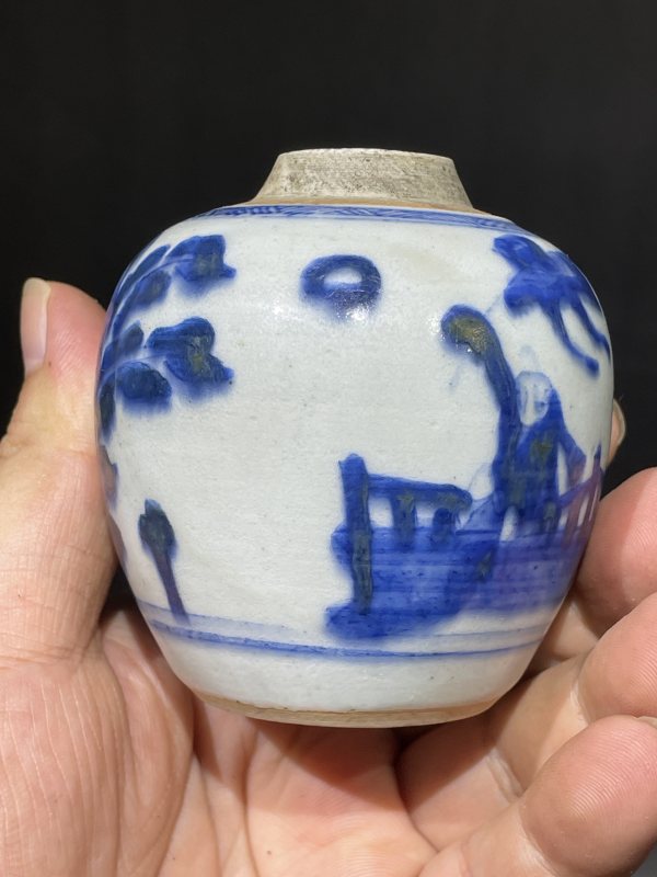 清康熙 青花人物纹小罐 - 图5