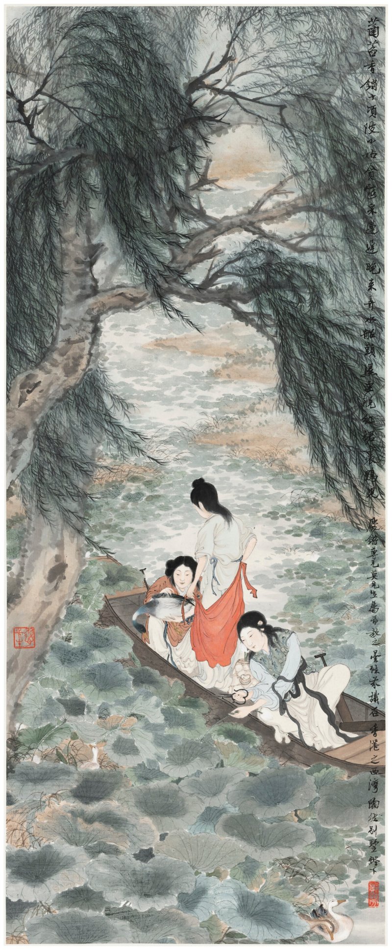 鄧芬（1894-1964）  荷塘泛舟