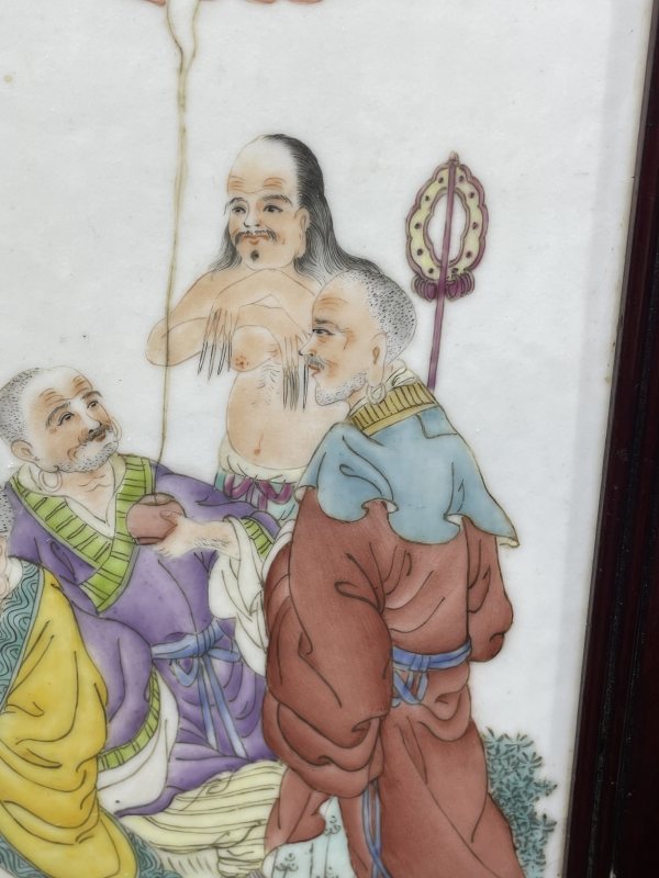 解放后 粉彩人物图瓷板插屏 - 图6