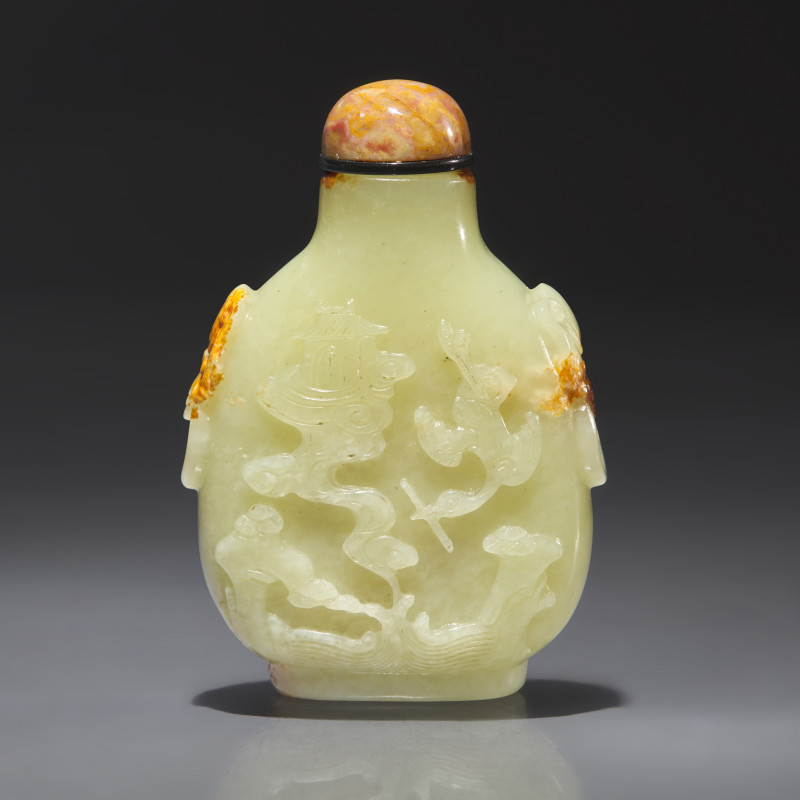 1750-1850年 黃玉留皮巧雕加官進爵圖鼻煙壺 | A Chinese Carved Jade Snuff Bottle, Qing Dynasty, Circa 1750-1850 - 图2