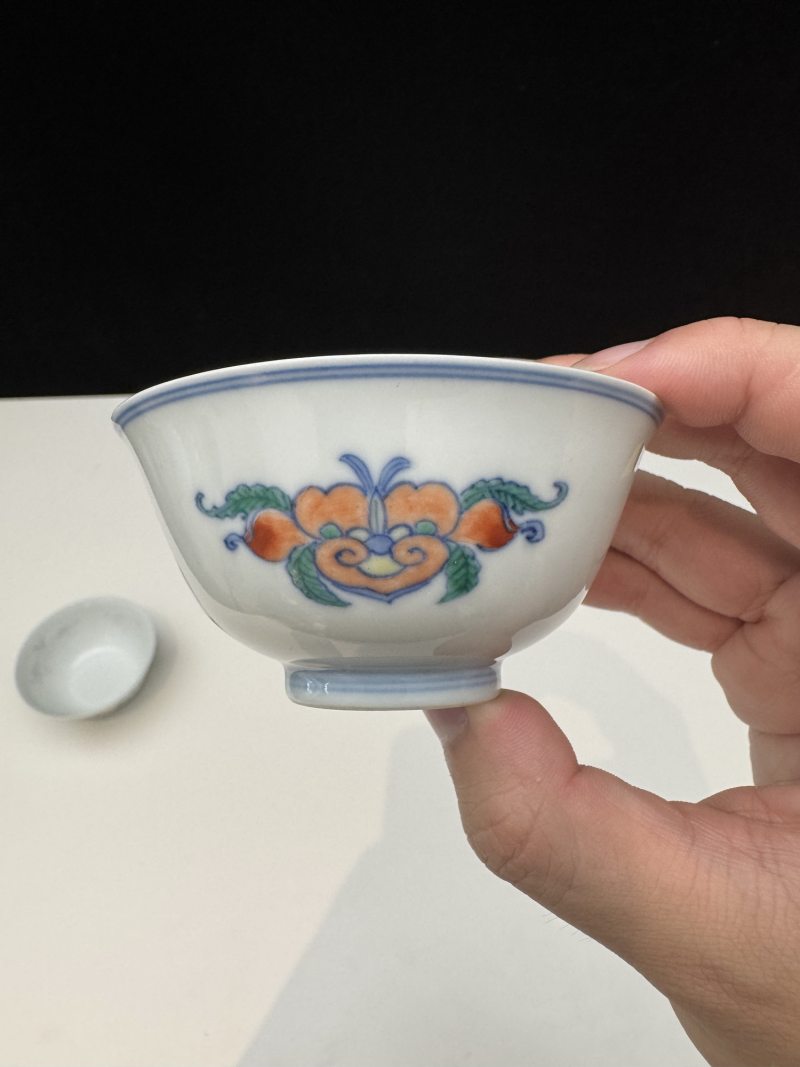 清雍正 斗彩如意多寿纹杯 （一对） - 图5