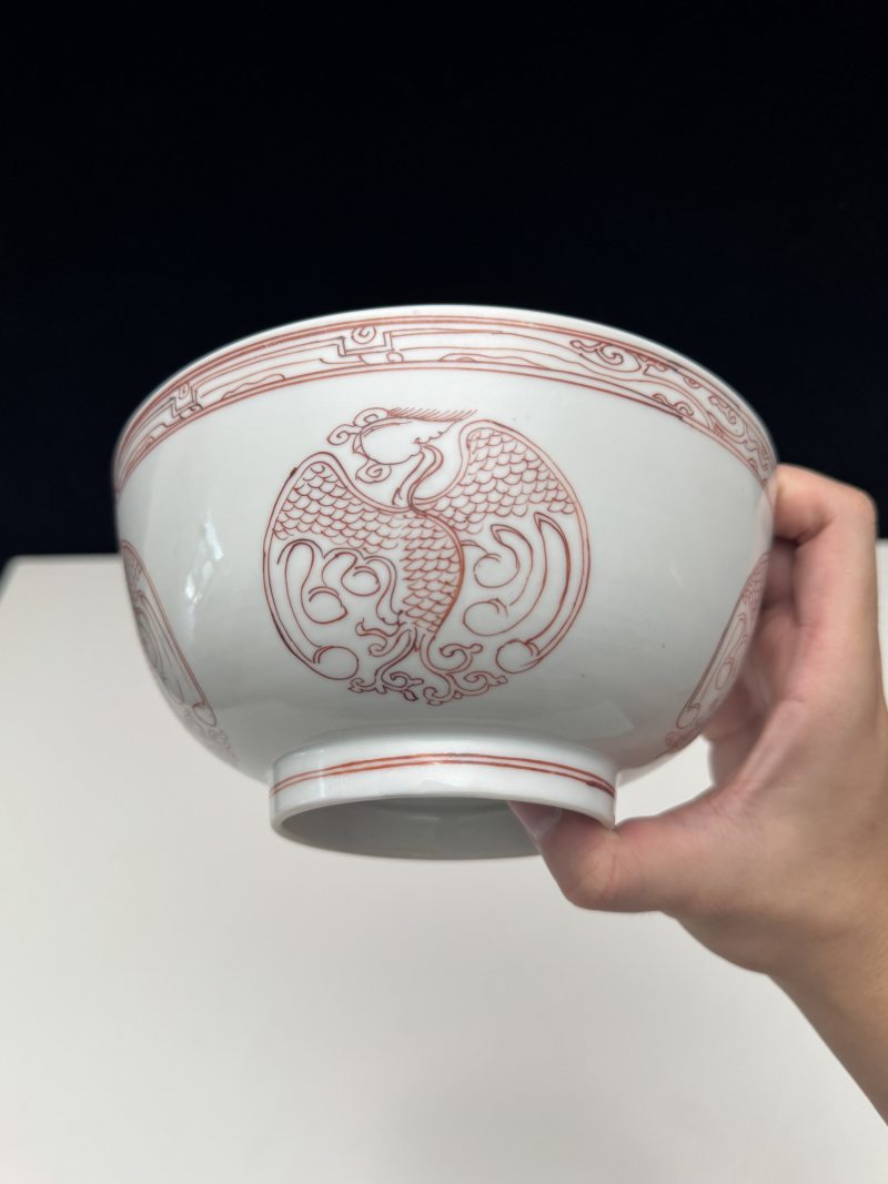 清康熙 矾红团凤纹大碗 - 图6