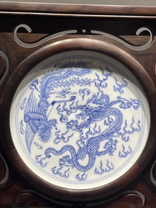 清雍正 青花龙凤纹瓷板插屏一套 - 图2