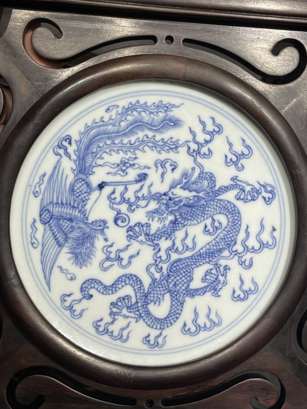 清雍正 青花龙凤纹瓷板插屏一套 - 图3