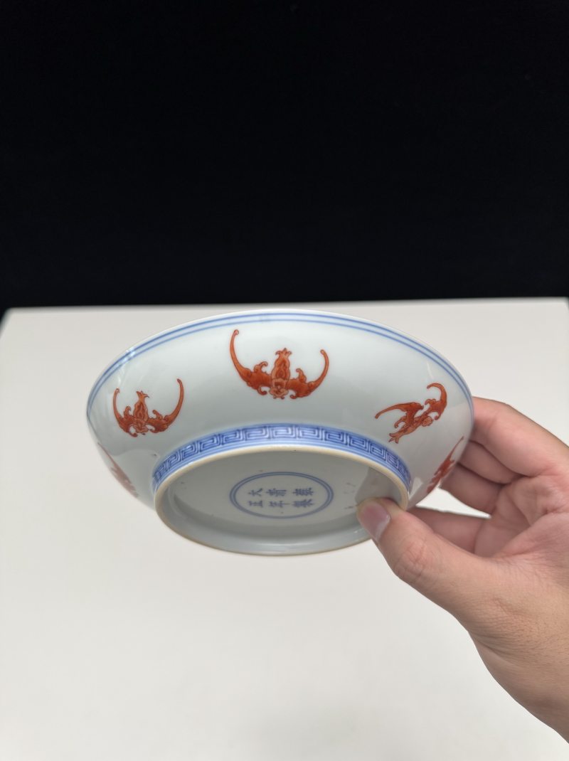 清雍正 青花矾红「洪福齐天」盘 - 图4