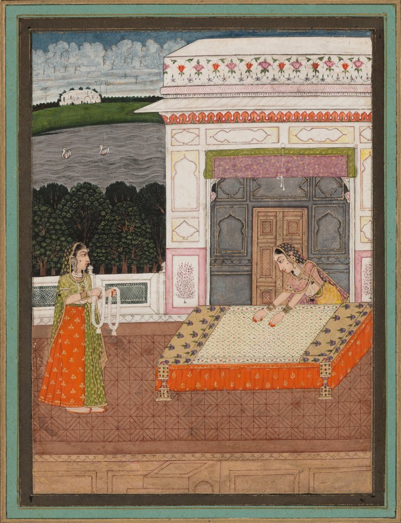 AN ILLUSTRATION FROM A RASIKAPRIYA SERIES: A NAYIKA PREPARES FOR HER LOVER TO RETURN  INDIA, DECCAN, 18TH CENTURY