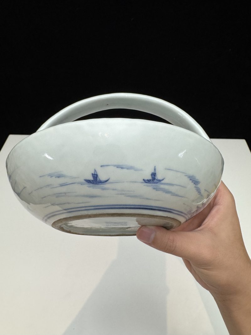 清嘉庆 青花「山水人物」图提梁洗 - 图13