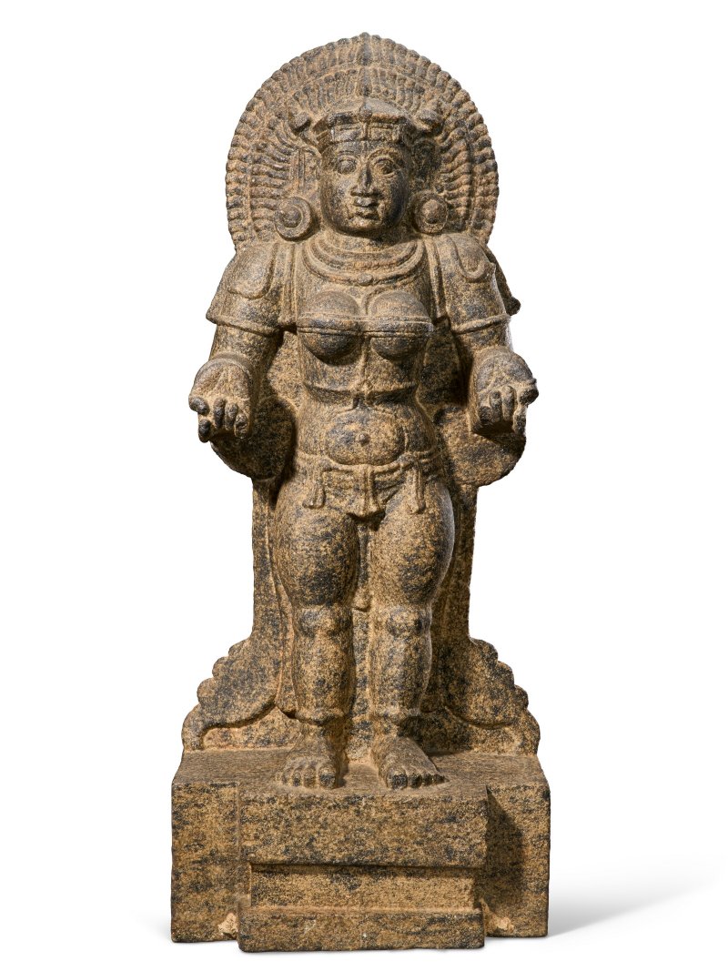 A GRANITE FIGURE OF KALI  SOUTH INDIA, VIJAYANAGAR PERIOD, 15TH CENTURY