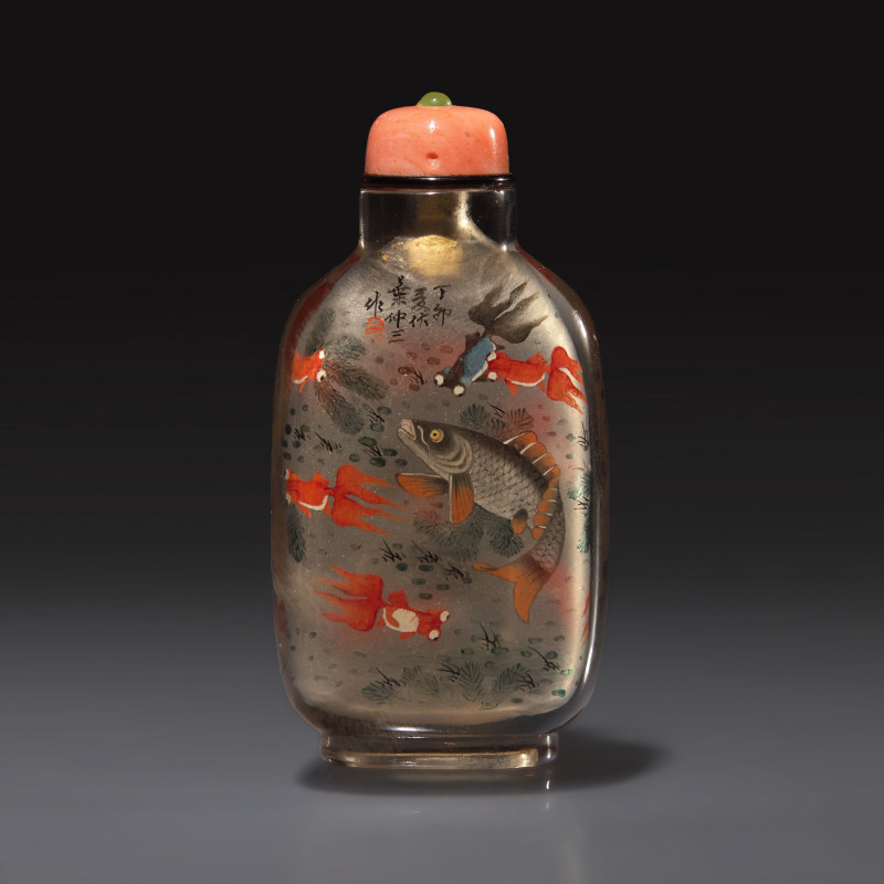 1927年 葉仲三作煙晶內畫金玉滿堂圖鼻煙壺 | A Chinese Interior-Painted Rock Crystal Snuff Bottle, Ye Zhongsan, 1927 - 图1