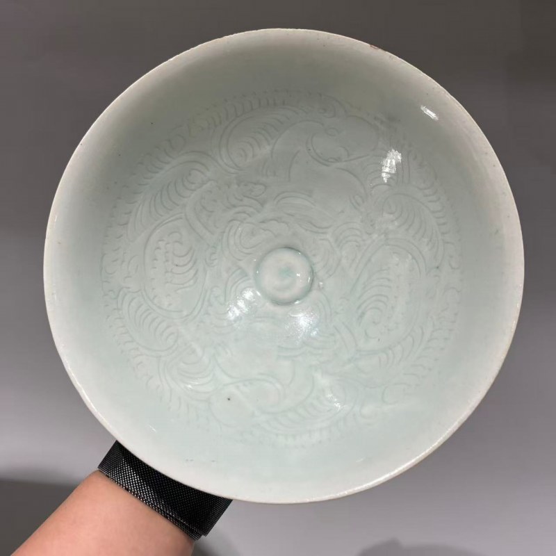 明代 青白釉双婴戏纹大碗 - 图5