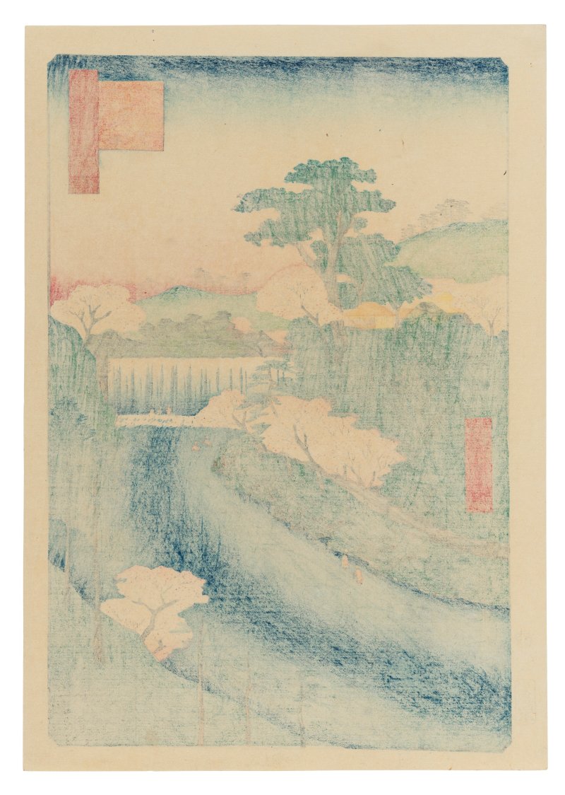 UTAGAWA HIROSHIGE (1797-1858)  Oji Otonashigawa entai sezoku Otaki to nau (Dam on the Otonashi River at Oji, known as "The Great Waterfall") - 图2