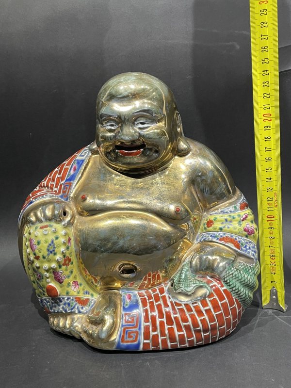 民国 金地粉彩弥勒佛坐像 - 图10