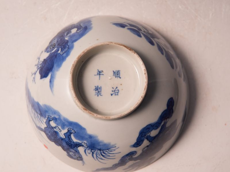 清顺治  青花五灵图大碗 - 图5