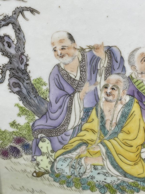 解放后 粉彩人物图瓷板插屏 - 图7