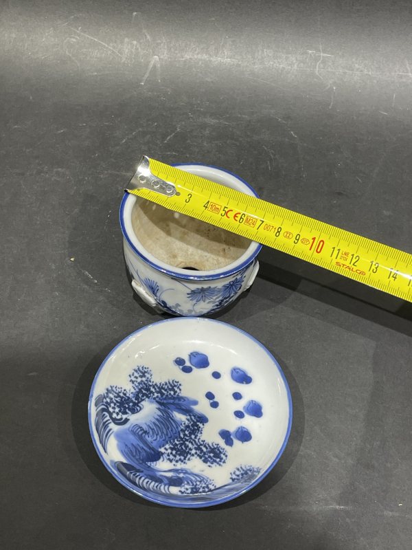 民国青花菖蒲盆带托 - 图12